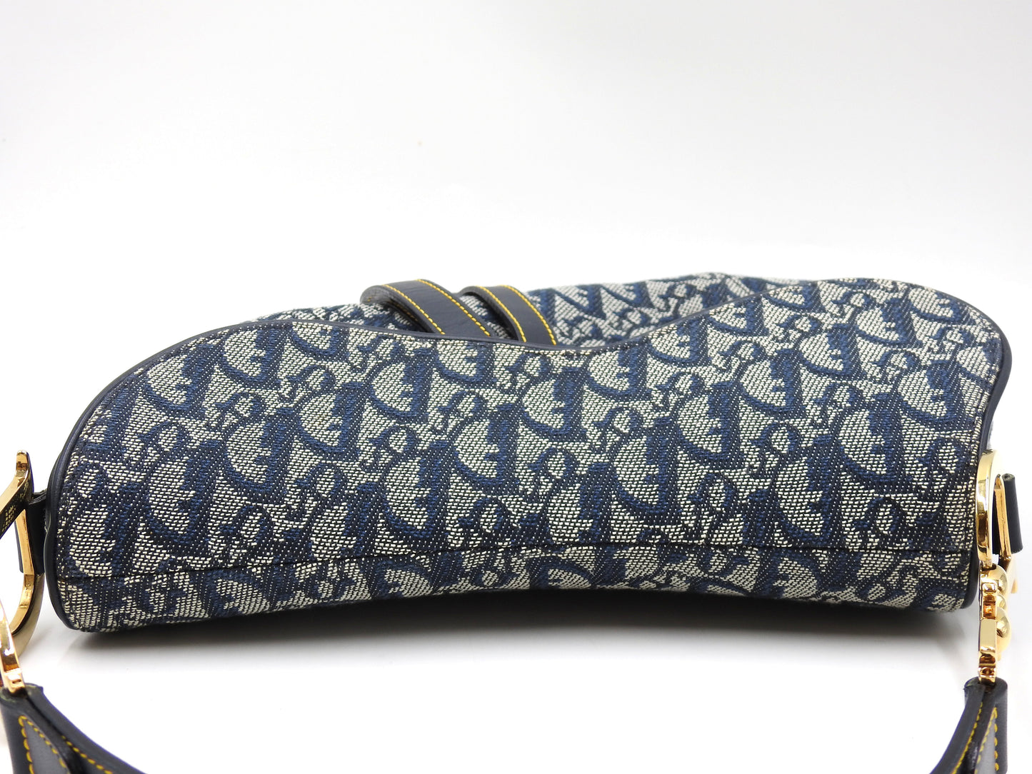 Christian Dior Trotter Oblique Saddle Bag Shoulder Hand Bag Canvas Navy