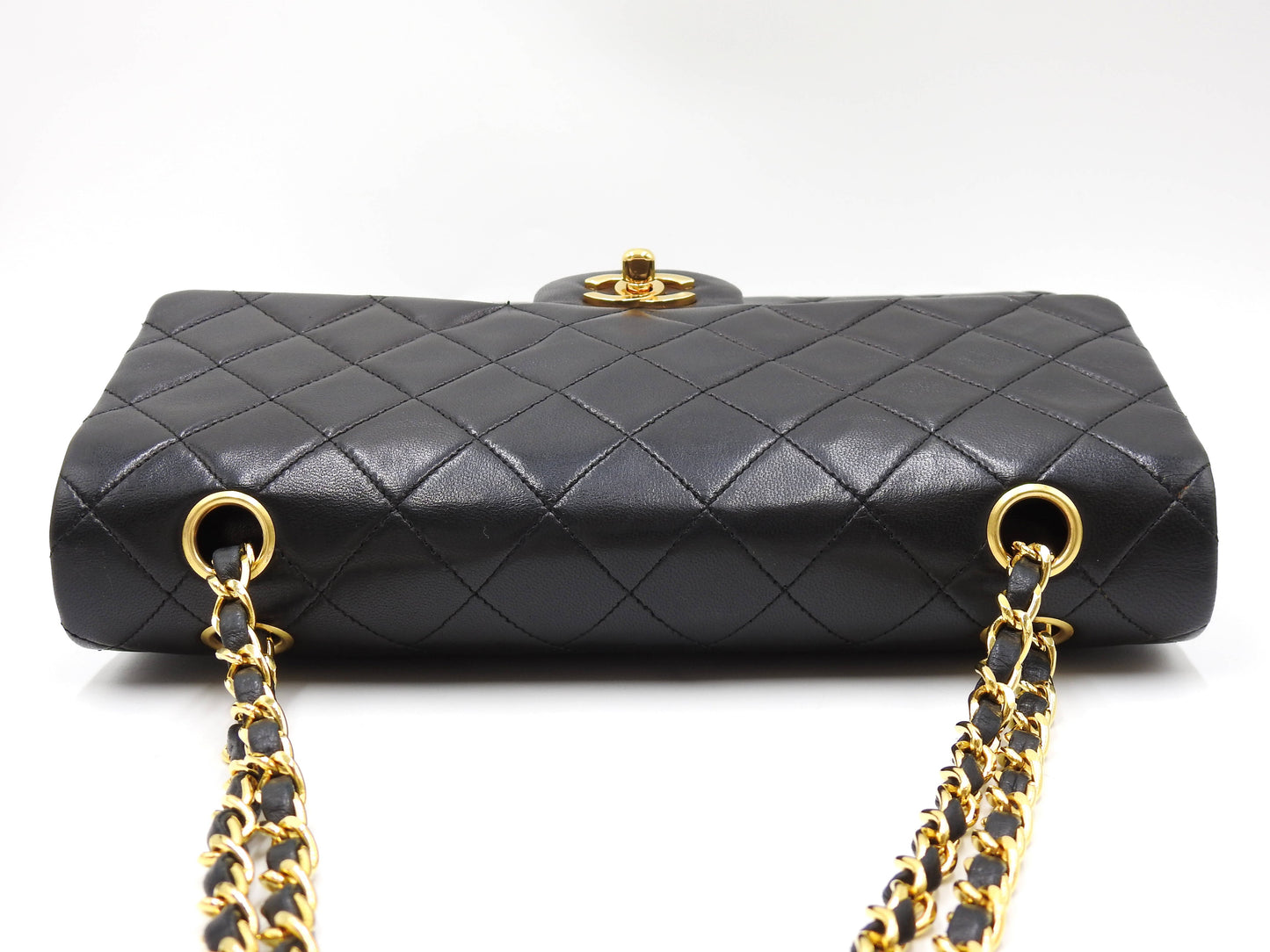 CHANEL Matelasse 25 Double Flap Chain Shoulder Bag Lambskin Black A01112