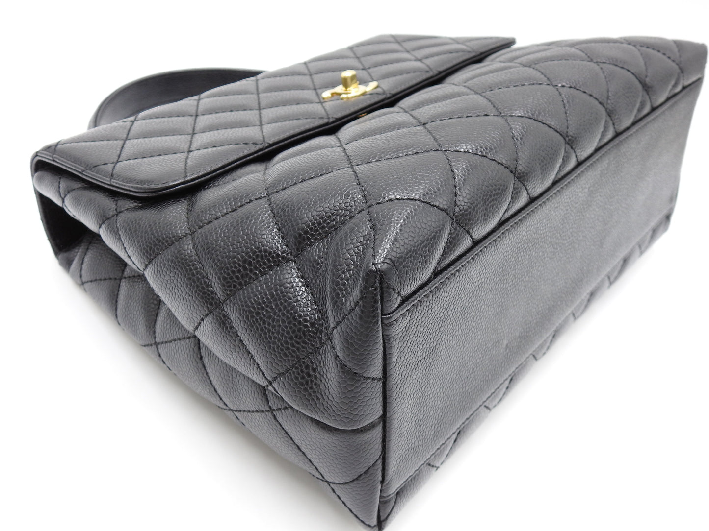 CHANEL Matelasse CC Kelly Hand Bag Caviarskin Leather Black Gold A12397