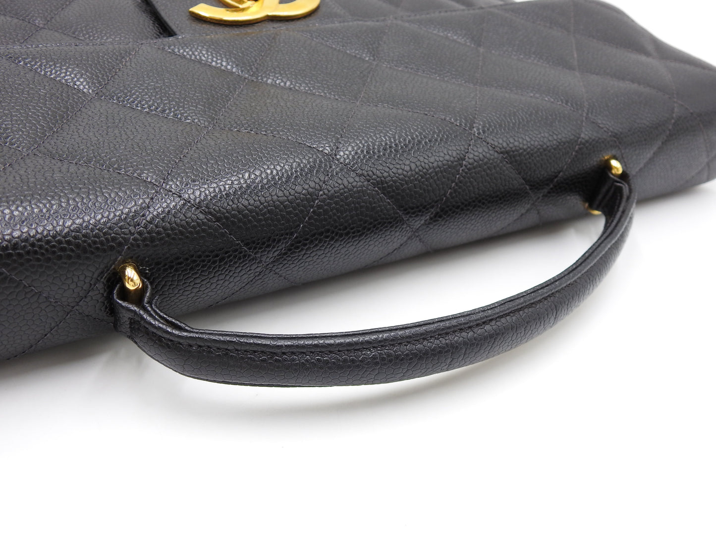 CHANEL CC Matelasse Briefcase Business Bag Caviarskin Leather Black Gold
